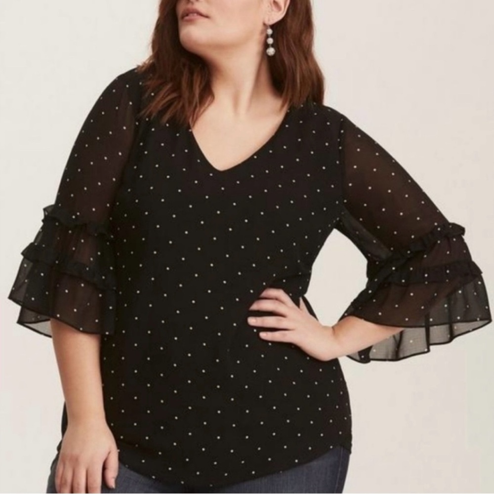 NTM: Torrid Crinkled Textured Chiffon Black & White Sheer Overlay Blouse Size 2X - Picture 15 of 16
